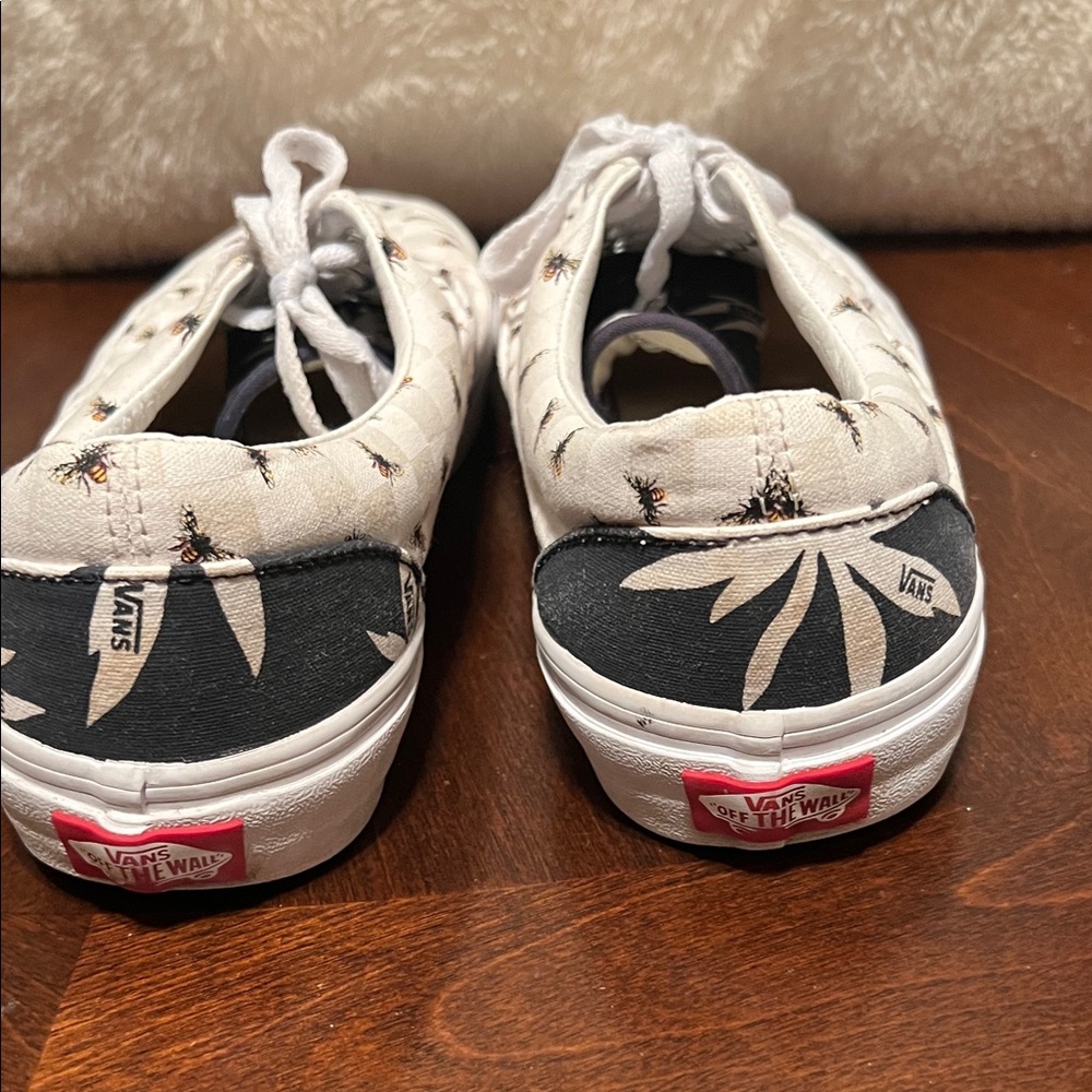 Vans White Checkerboard Sneakers with Black and Yellow Bee Print - Picture 3 of 8